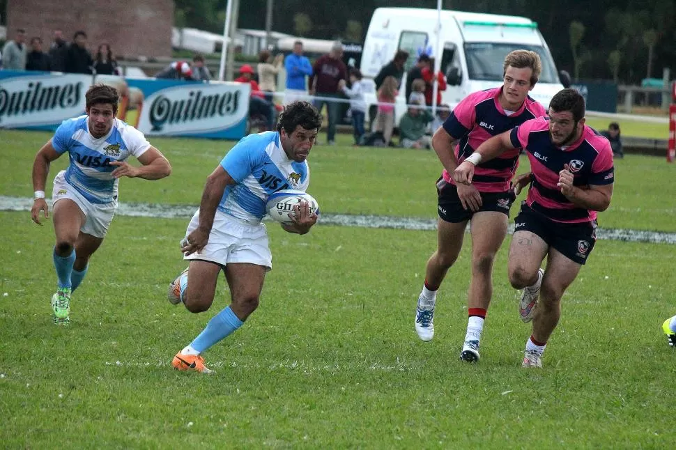 CRUCIAL. Nicolás Bruzzone marcó el try que le dio el triunfo a los Pumas 7’s. prensa uar