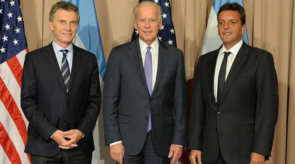 REUNIÓN.Macri, Massa y el vicepresidente de EEUU, Joe Biden. FOTO TOMADA DE LANACION.COM