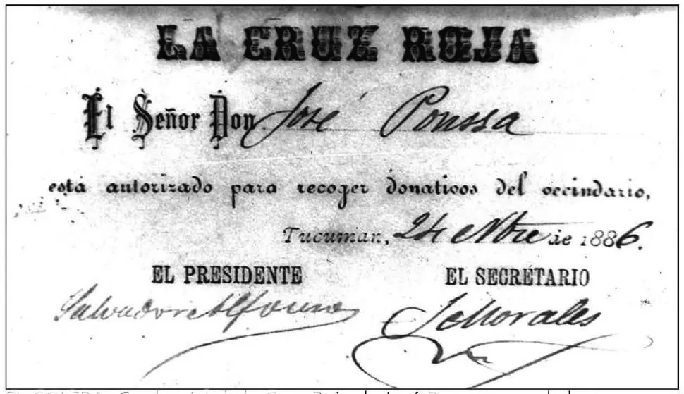 LA CRUZ ROJA. Una de las credenciales de la institución, fechada en noviembre de 1886, semanas antes de estallar la epidemia de cólera, donde actuó valerosamente Gallo. la gaceta / archivo