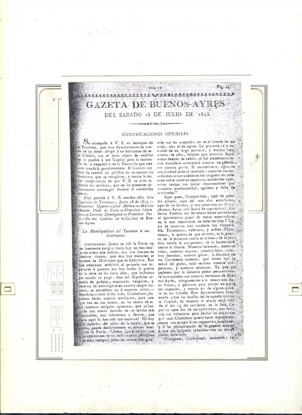 LA PROCLAMA TUCUMANA. Primera página de ”La Gazeta de Buenos Aires”, con la reproducción íntegra de lo resuelto por el Cabildo tucumano. la gaceta / archivo