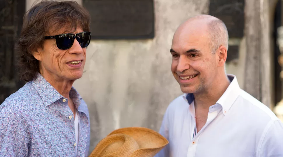 CON TODOS. Liderados por Jagger, los Stones mantuvieron la semana pasada un encuentro con el Jefe de Gobierno porteño, Horacio Rodríguez Larreta. ARCHIVO DYN