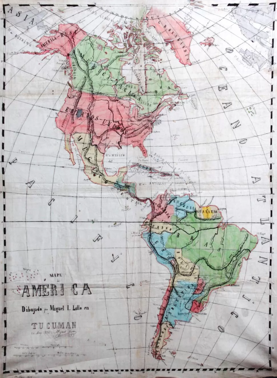 JOYA CARTOGRAFICA. El mapa que hizo Lillo en 1.876 remite a la América de entonces. 