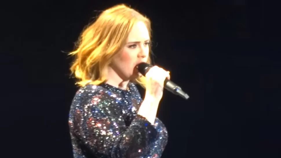 INCIDENTE. Adele, cantante,en un concierto en el Reino Unido. FOTO TOMADA DEL VIDEO.