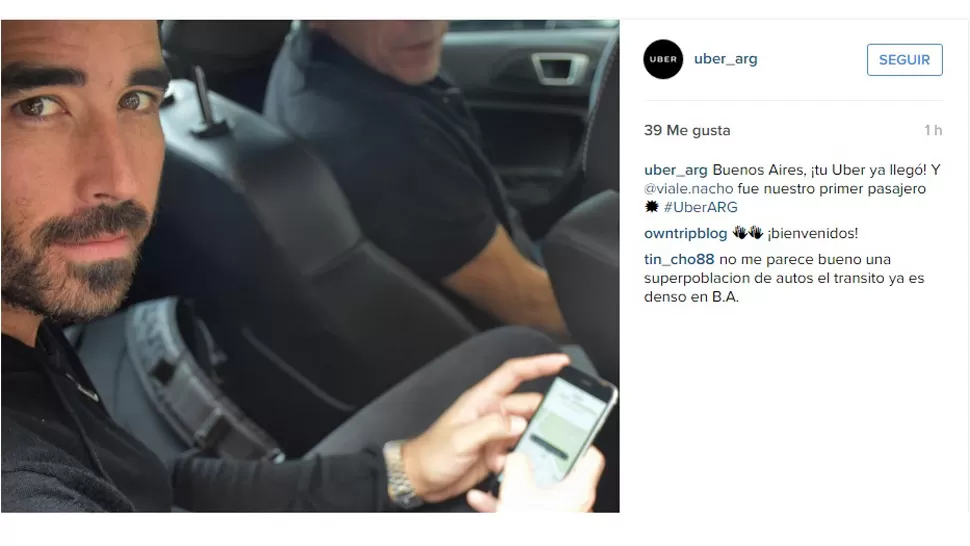 SERVICIO ACTIVO. Nacho Viale usa Uber. FOTO TOMADA DE LA CUENTA DE INSTAGRAM DE LA APP.