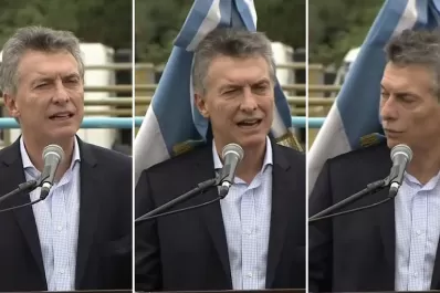 Video: Macri anunciaba obras y se le cayó una bandera en la cabeza