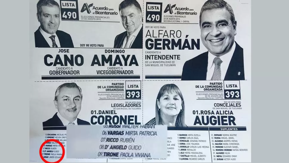 LA BOLETA. El nombre de D'Angelo figura en octavo lugar en la lista de candidatos a legisladores.