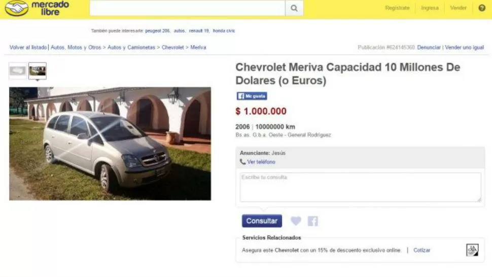 Ingenio argento: venden el auto de López en Mercado Libre