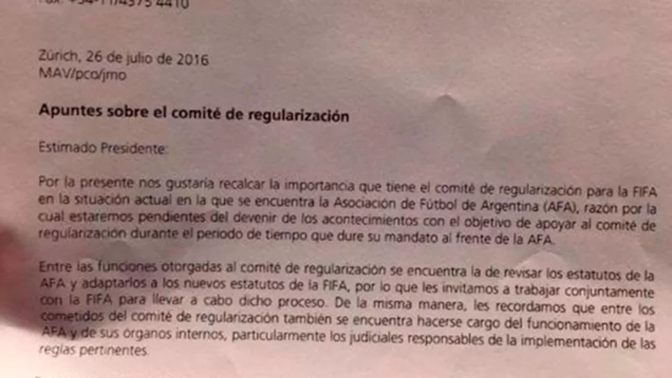 La carta que envió la FIFA por la crisis en AFA