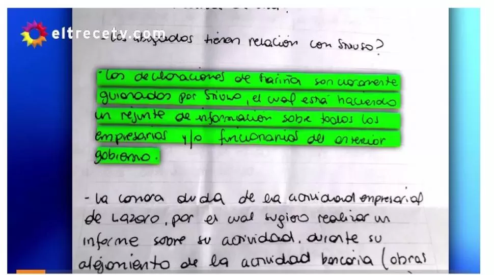 La carta que supuestamente le envió Cristina a Lázaro Báez, FOTO CAPTURA DE VIDEO