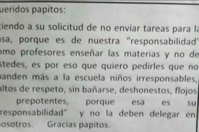 Polémica por el cartel de una maestra a los padres de sus alumnos