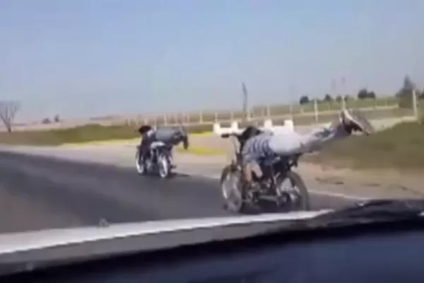 Filman a dos motociclistas haciendo piruetas en la ruta