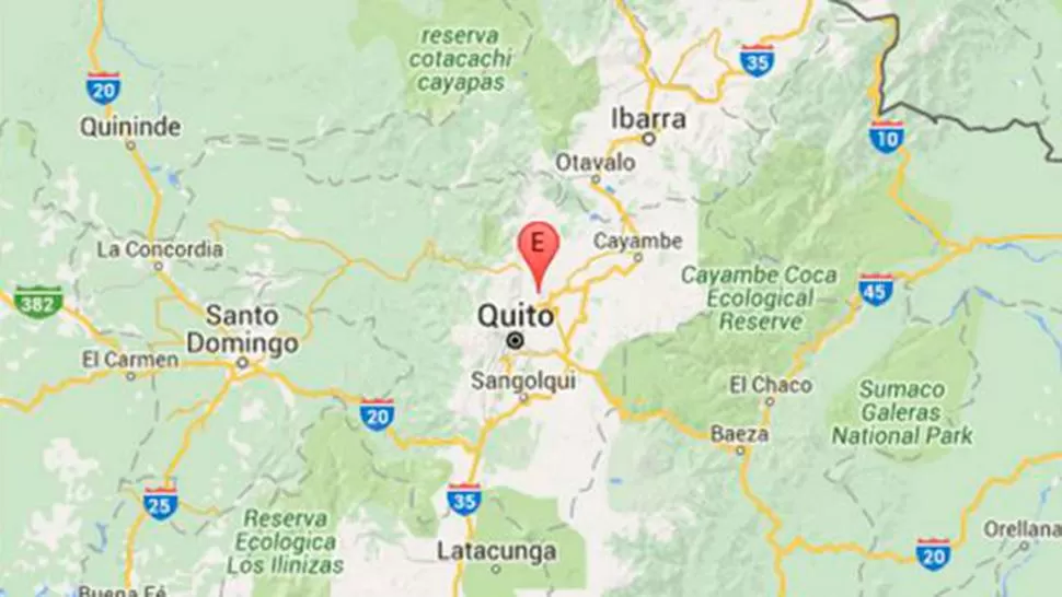 QUITO. El temblor se registró en esta zona. CAPTURA DE MAPS.
