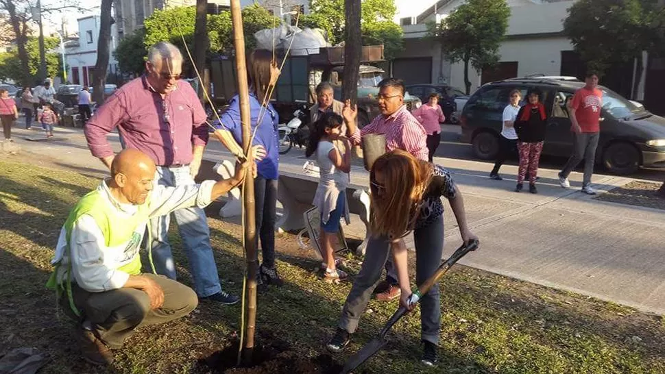 ECO CANJE. En el evento anterior la gente ayudó a plantar un árbol en la plaza Belgrano. FOTO CORTESÍA DE EL CONSORCIO METROPOLITANO.