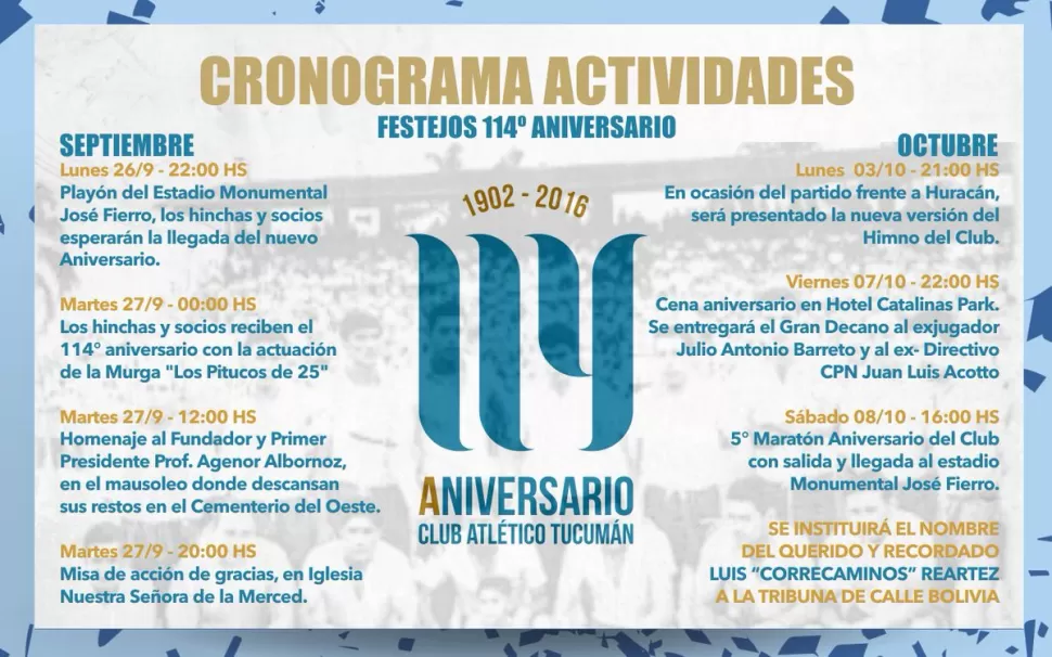 Conocé el cronograma de festejos de Atlético por su 114 aniversario