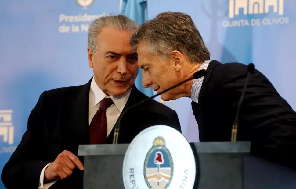 EN SINTONÍA. Michel Temer y Mauricio Macri aspiran a estrechar aún más los vínculos de ambos países. Reuters