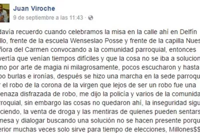 Esto está poniéndose muy feo, escribió el padre Viroche en su última publicación en Facebook