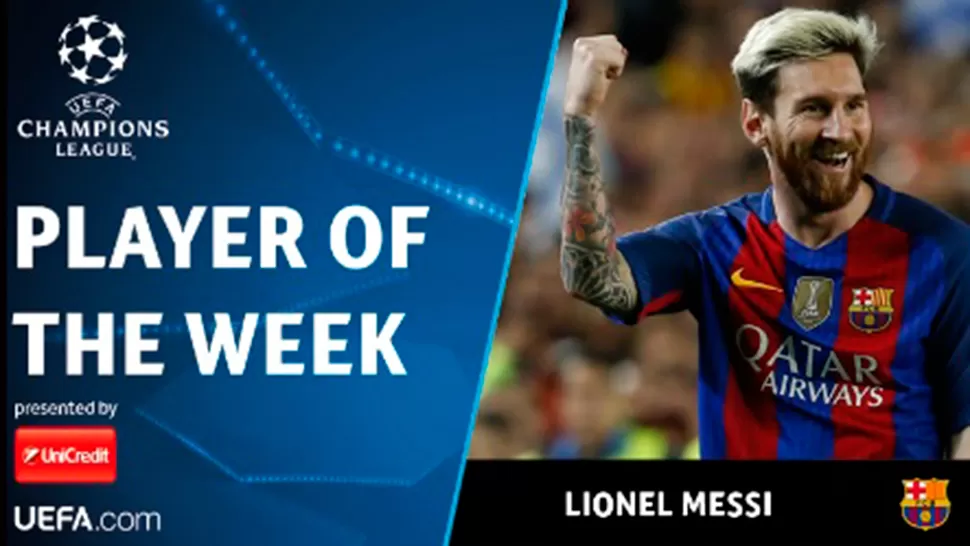 La UEFA eligió a Messi como el mejor de la semana en la Champions