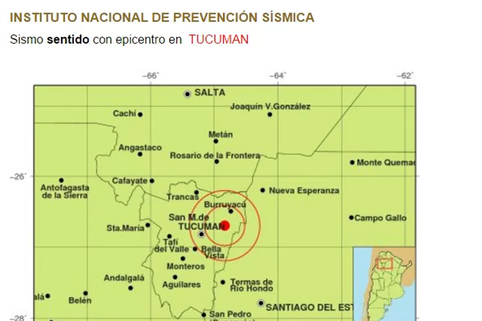 SISMO. Información del   INSTITUTO NACIONAL DE PREVENCIÓN SÍSMICA.