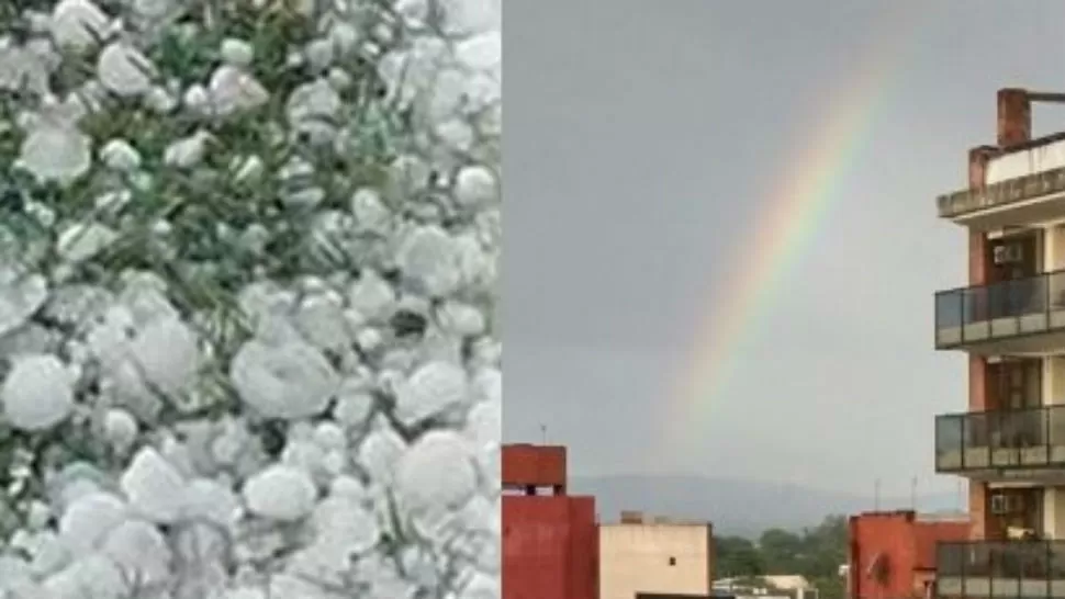Video: el granizo sorprendió en varios puntos de la provincia y luego apareció el arcoiris