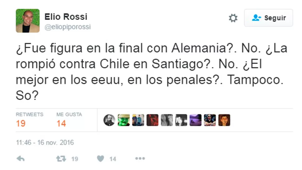Elio Rossi se metió en la discusión y también criticó a Messi