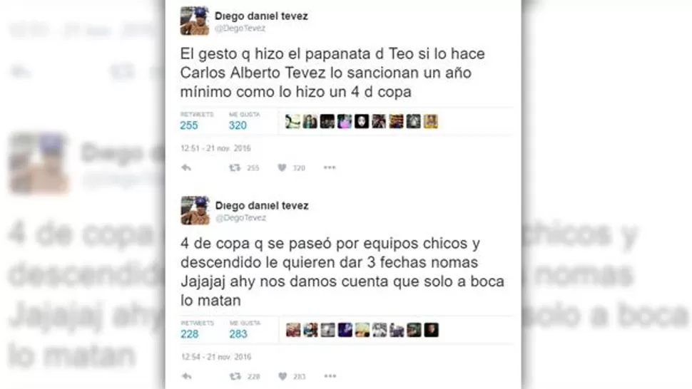Es un cuatro de copas descendido, le contestó el hermano de Tevez a Teo Gutiérrez