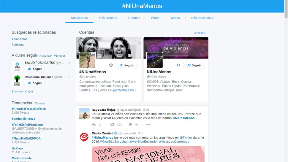 #NiUnaMenos fue lo que más comentaron los argentinos en Twitter durante 2016