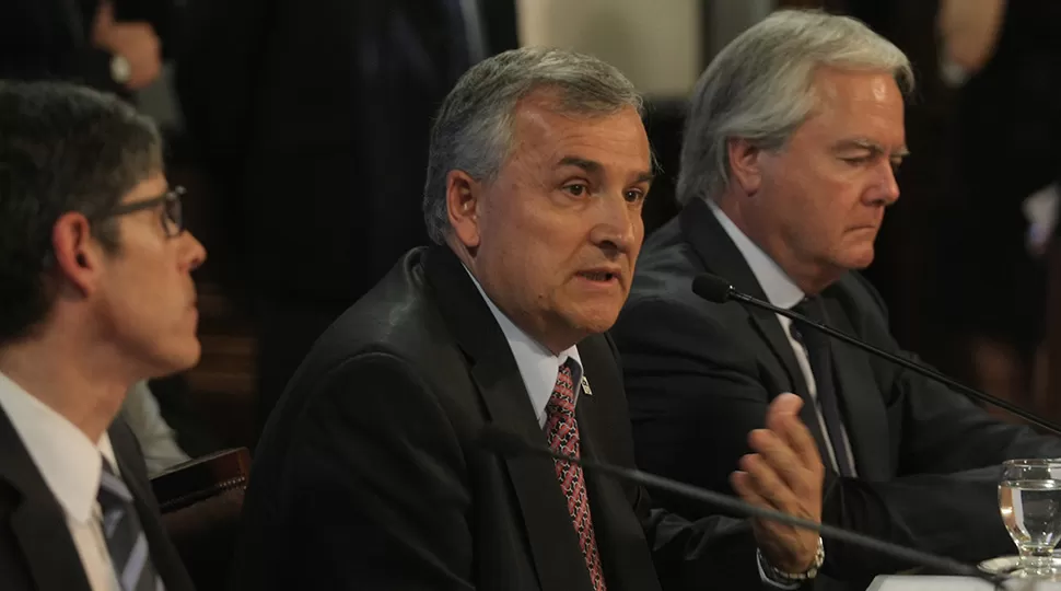 DISCUSIÓN. El gobernador de Jujuy, Gerardo Morales, en el Senado. FOTO DE DYN. 