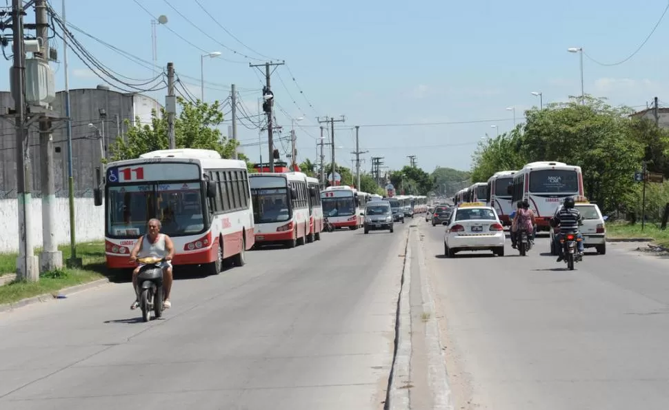 PARALIZADOS. Los nuevos ómnibus de la línea 11 están estacionados sobre avenida Jujuy. Desde el lunes pasado no circulan por la capital tucumana. la gaceta / Foto de José Nuno