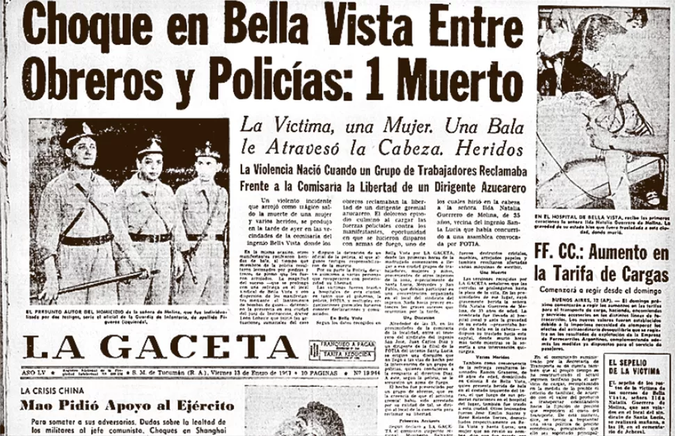 LA MUERTE DE HILDA MOLINA. Portada de LA GACETA de enero de 1967. LA GACETA/FOTO DE ARCHIVO