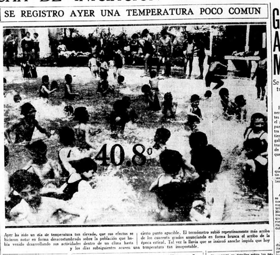 TEMPERATURA RÉCORD. A los largo de los años el calor dejó su marca en Tucumán. En 1935 noviembre se presentó con 40,8°. En 1942 (derecha, arriba) los termómetros llegaron a 40°.El fin de semana pasado la sensación térmica trepó a 47°. 