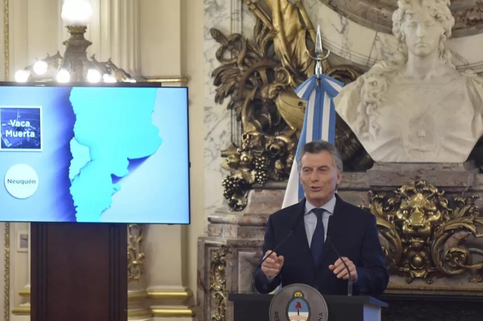 EL ANUNCIO. Durante su discurso, Mauricio Macri anticipó que, con este nuevo acuerdo, “cambiaremos el futuro de la energía en nuestro país”. dyn
