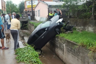 Video: un auto cayó en un canal en Las Talitas