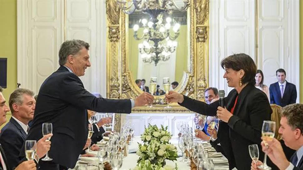 Macri ofreció este mediodía un almuerzo en la Casa Rosada en honor a su par de Suiza, Doris Leuthard. TÉLAM