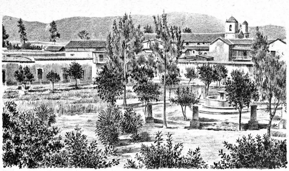 LA CIUDAD DE TARIJA. Aspecto de la plaza principal, en un dibujo de mediados del siglo XIX. 