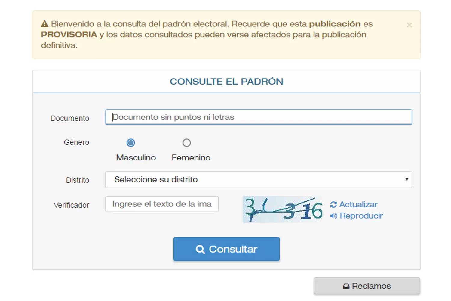 Consultá aquí el padrón electoral 2017