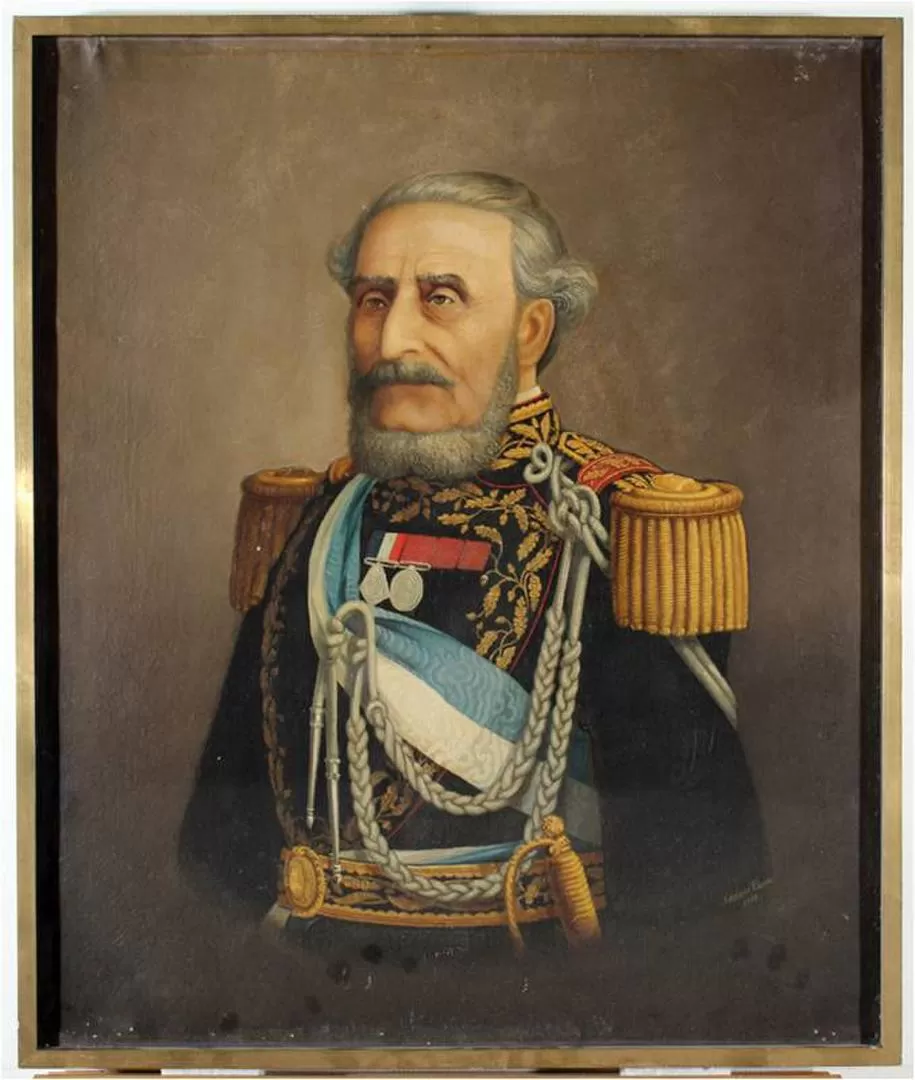 JUAN ESTEBAN PEDERNERA. Rostro del célebre guerrero, en un retrato al óleo de sus últimos años. 