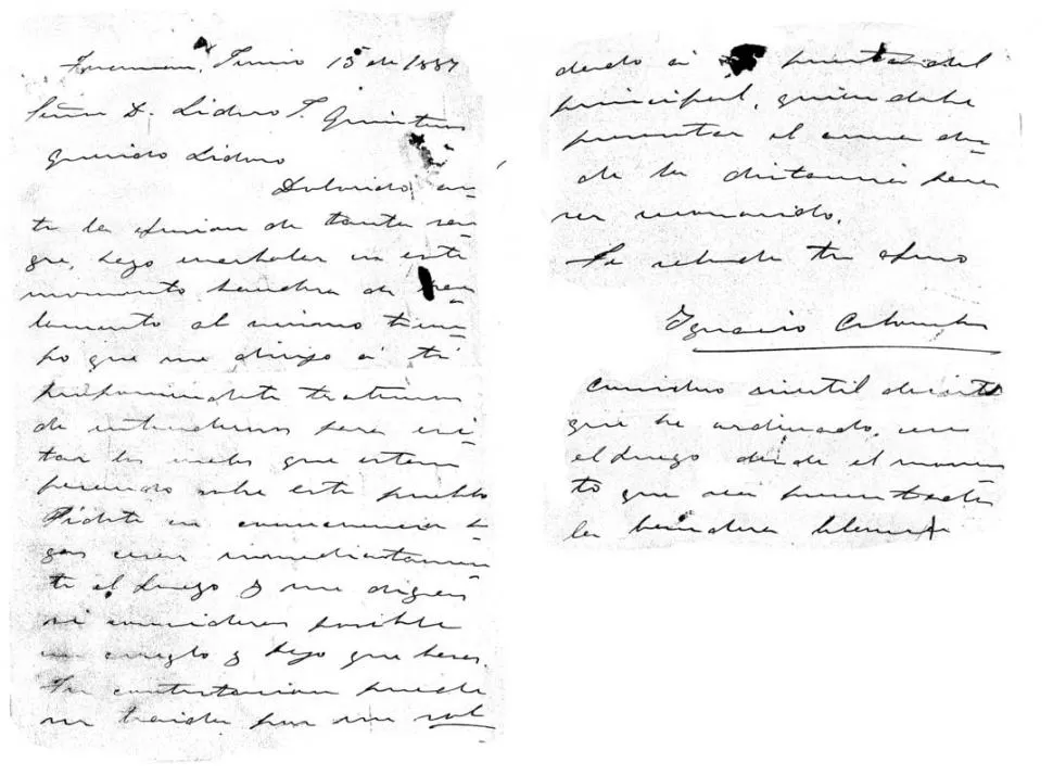 DRAMÁTICA MISIVA. Carta inédita donde el ministro de Gobierno, Ignacio Colombres, pedía el cese del fuego al jefe revolucionario, Lídoro J. Quinteros. 