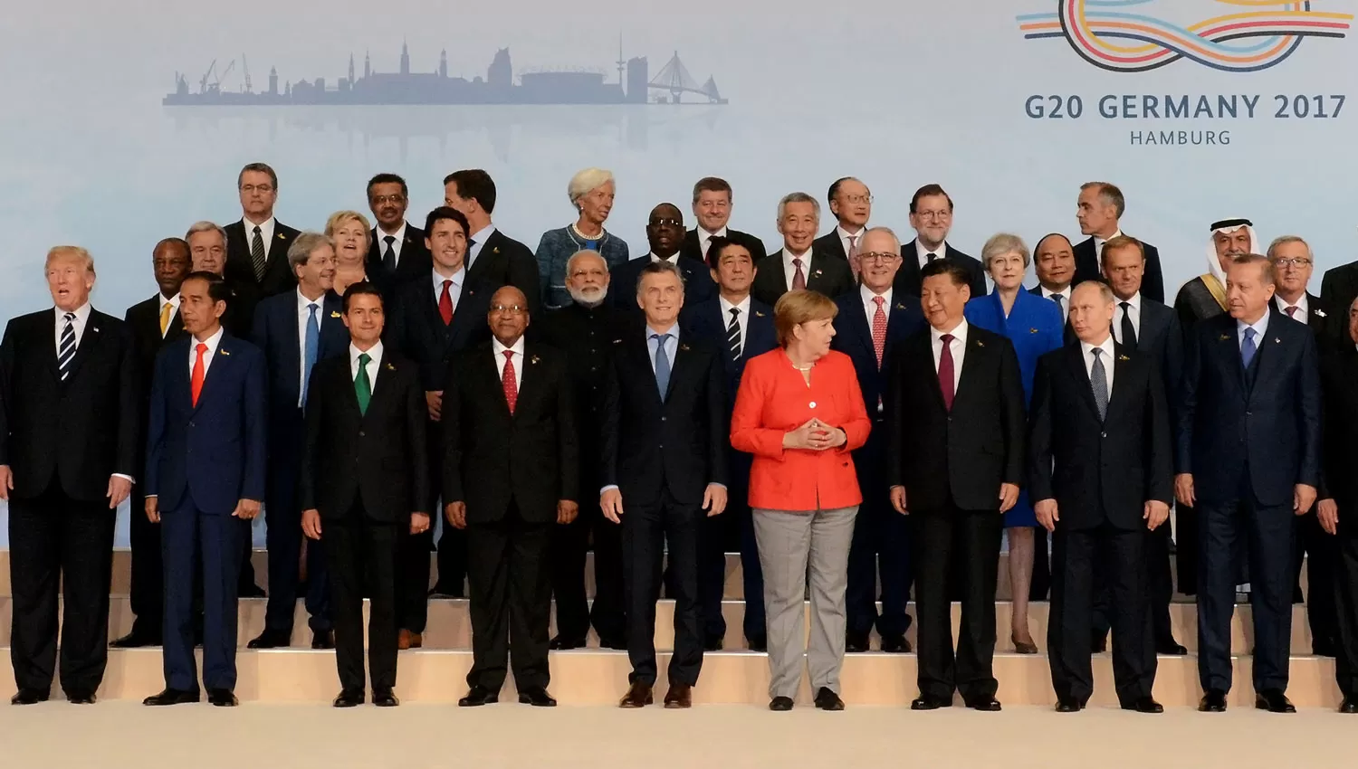FOTO DE FAMILIA. Macri, junto a Merkel. Muy cerca, Putin, Xi Jinping y a la izquierda, Trump. REUTERS