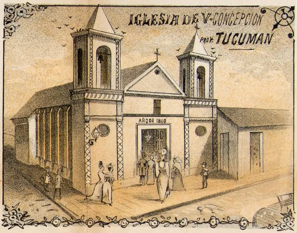 IGLESIA DE CONCEPCIÓN. El templo levantado por el padre Juangorena, en un dibujo de 1892. 