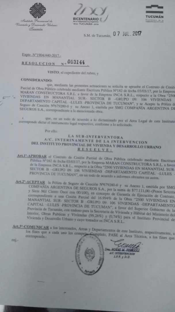 RESOLUCIÓN. La autorización de la cesión a favor de Inca  se firmó el 7 de julio 