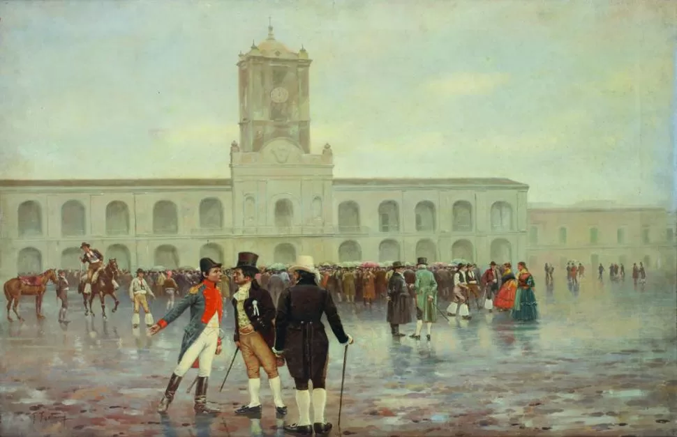 25 DE MAYO DE 1810. Clásica reconstrucción de aquel día que “amaneció frío y lluvioso”.