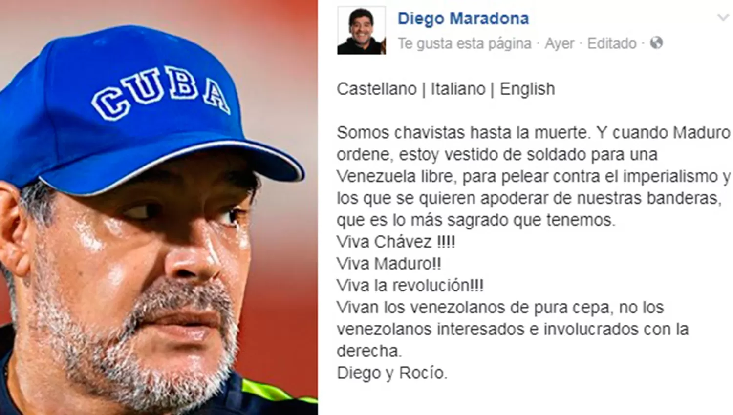 Maradona: cuando Maduro ordene, estoy vestido de soldado