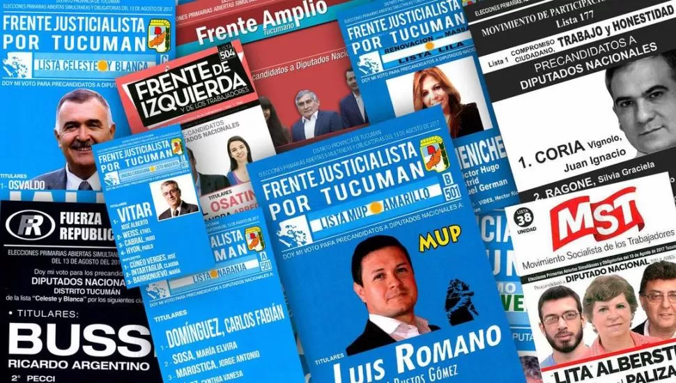 UNA QUINCENA DE OFERTAS. En el cuarto oscuro, el domingo, habrá 15 listas, de las cuales nueve competirán dentro del Frente Justicialista por Tucumán.  