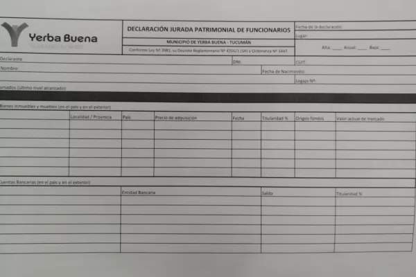 Así es la declaración jurada que deberán completar los funcionarios de Yerba Buena