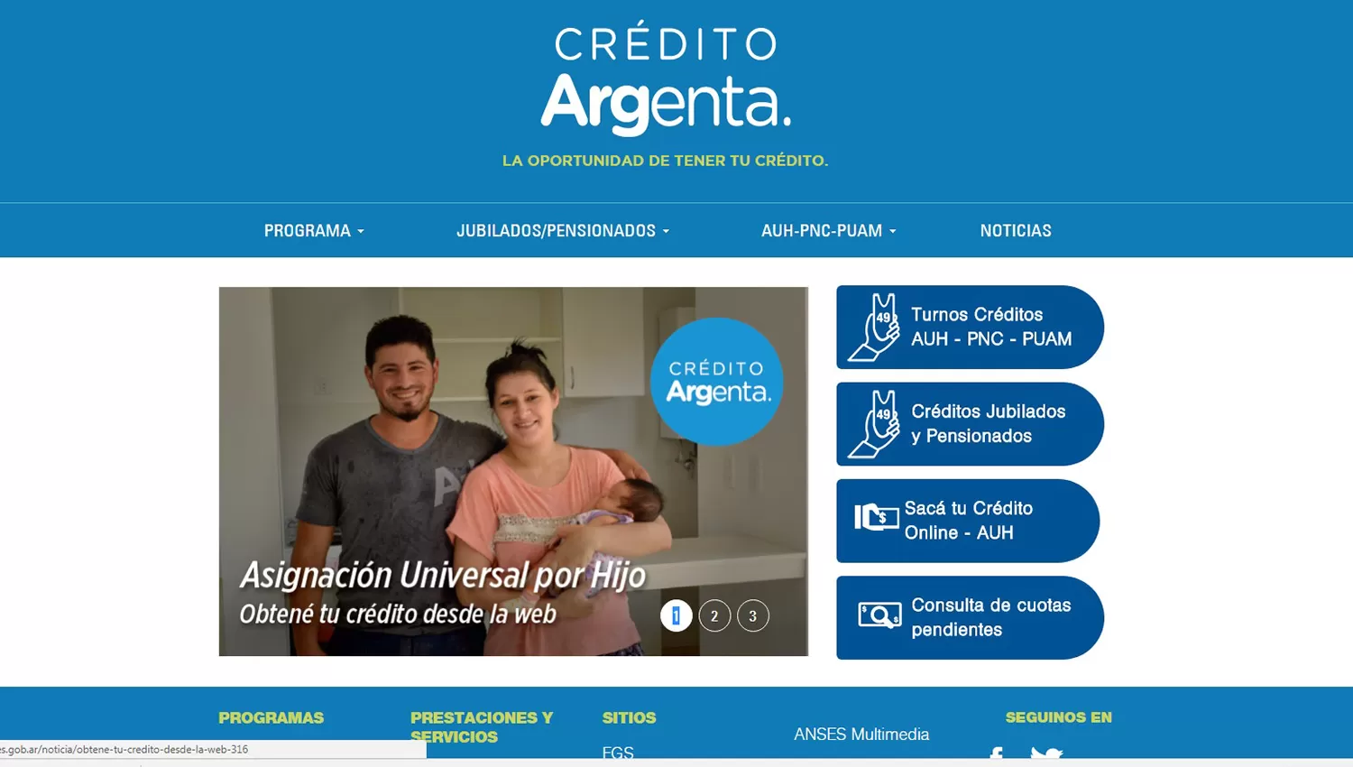Sitio oficial del crédito Argenta. IMAGEN TOMADA DE ARGENTINA.ANSES.GOB.AR. 