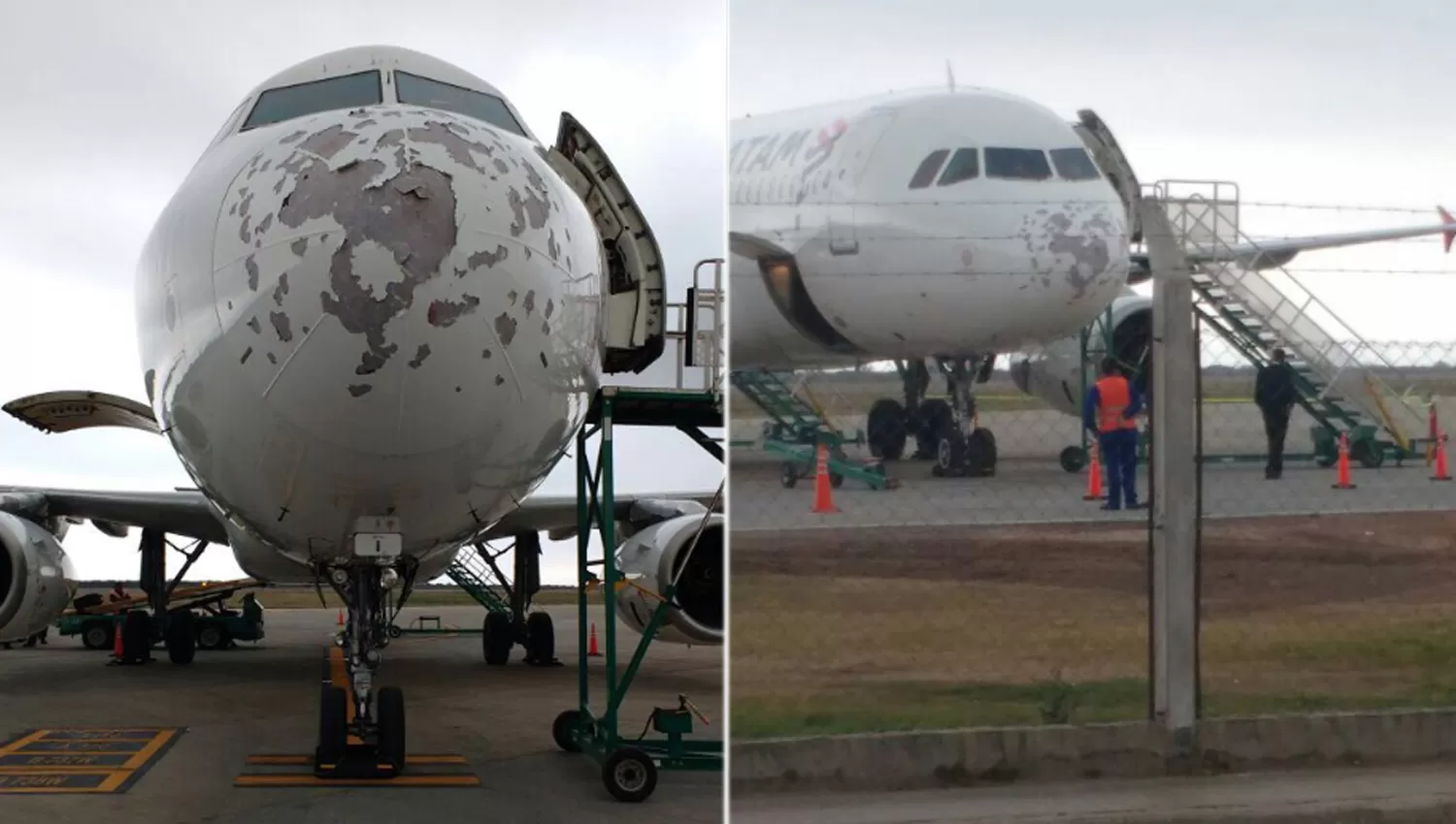 Una tormenta de granizo destrozó la trompa de un avión que aterrizó en Termas