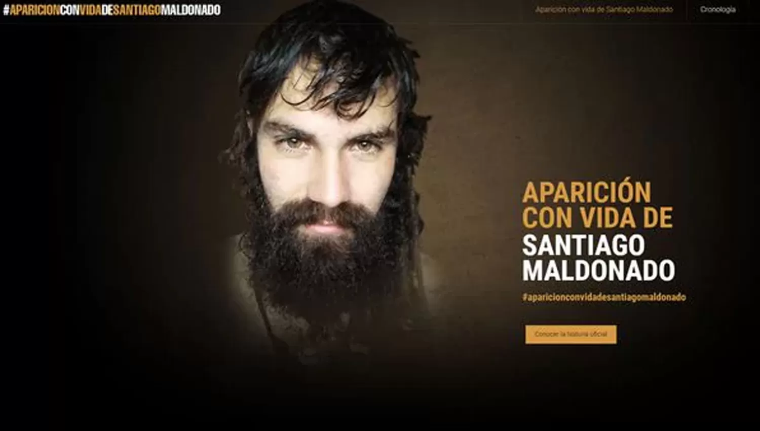 SANTIAGO MALDONADO. La página web que sus allegados crearon para reclamar su aparición. FOTO TOMADA DE INFOBAE.COM