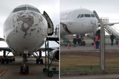 Una tormenta de granizo destrozó la trompa de un avión que aterrizó en Termas