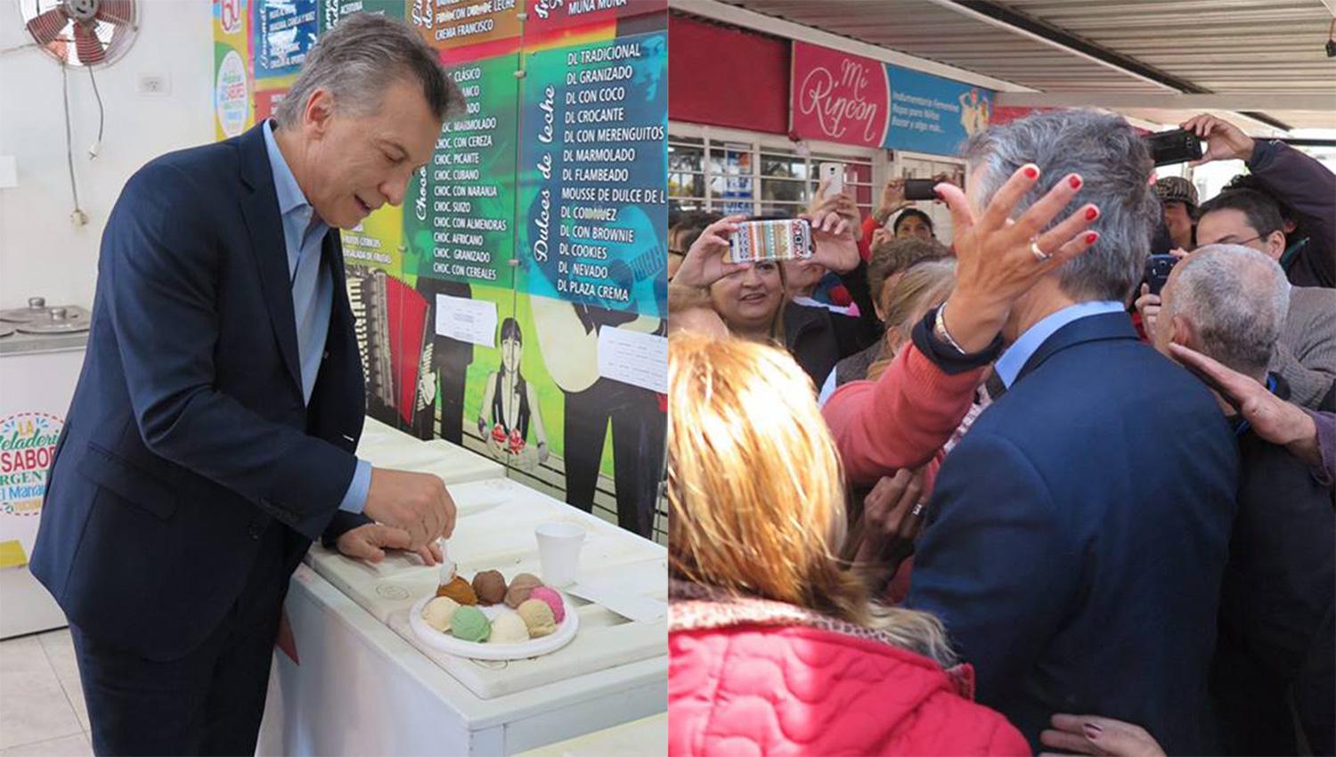 El Presidente probó los curiosos gustos de la heladería tucumana. FOTO TOMADA DE WWW.FACEBOOK.COM/MAURICIOMACRI