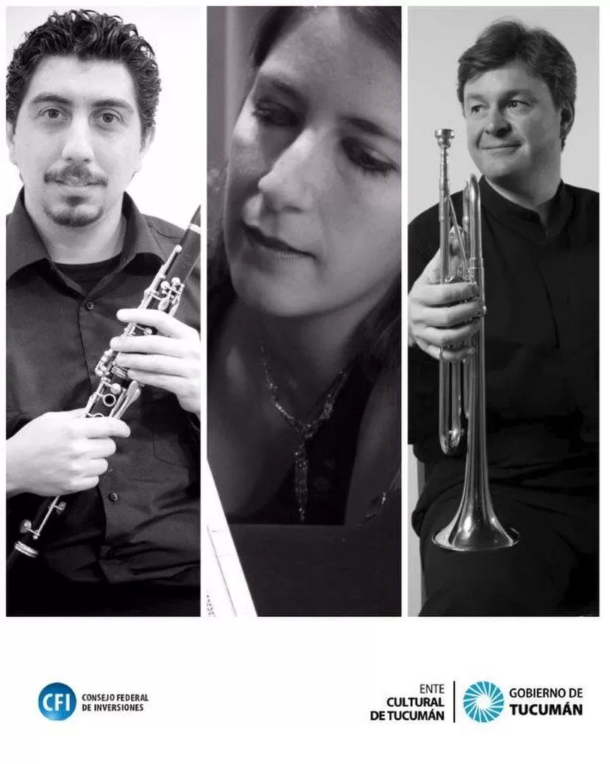 DE CÁMARA. César Castro toca el clarinete; Laura Daián, el piano; y Fernando Ciancio, la trompeta. ExpressArte-Instagram